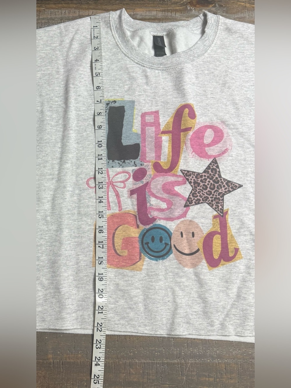 Gildan Light Gray Cropped Sweatshirt with Colorful 'Life' Graphic - Picture 7 of 7